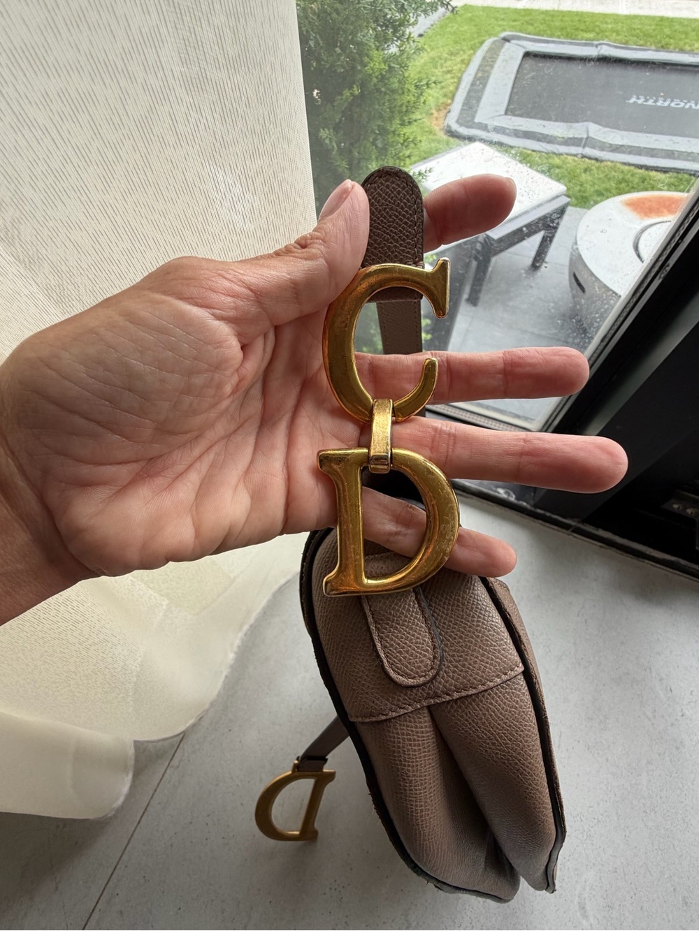 Dior Saddle Shoulder Bag in Taupe with Navy Logo Strap - Picture 7 of 14